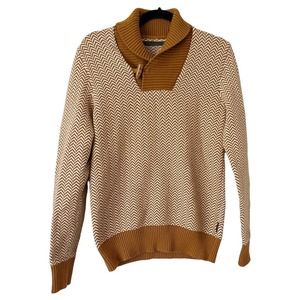 Sean John Yellow Chevron Print Shawl Collar Knit Pullover Sweater Men’s Medium